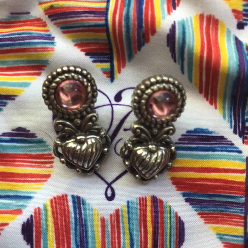 Brighton Pink Gem/Silver Heart Earrings